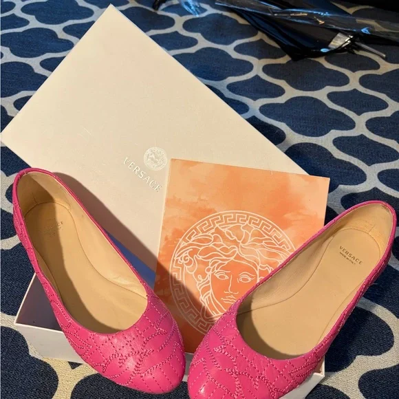 Versace Fuchsia Embroidered Flats